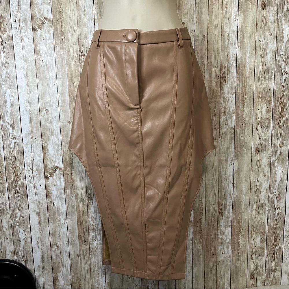 Elegant Tan Faux Leather Skirt